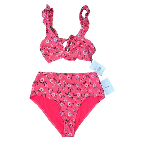 Xirena Kapri Flutter Bikini Top and High Waisted Bottom in Coral Cabana - Picture 4 of 7